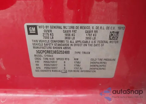 2014 Chevrolet Silverado 1500 1Lt z USA, uszkodzony, nr VIN 3GCPCREC9EG252488